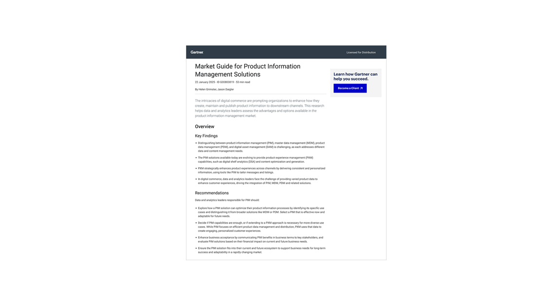 Gartner® Market Guide for Product Information Management Solutions
