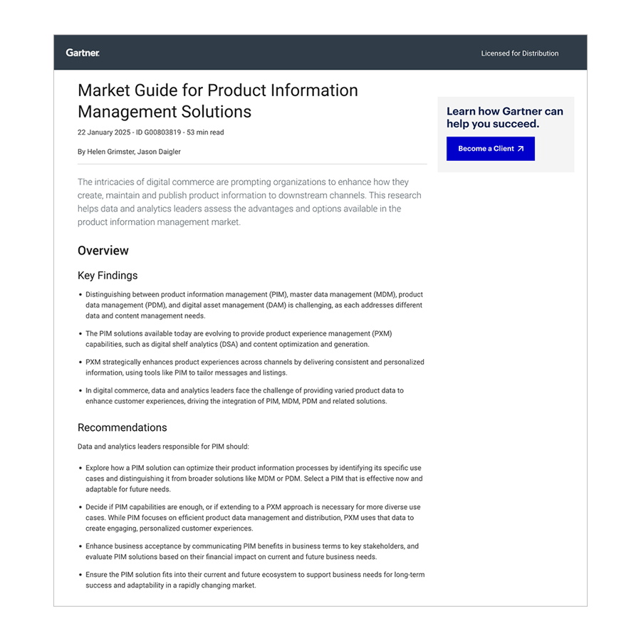 Gartner® Market Guide for Product Information Management Solutions