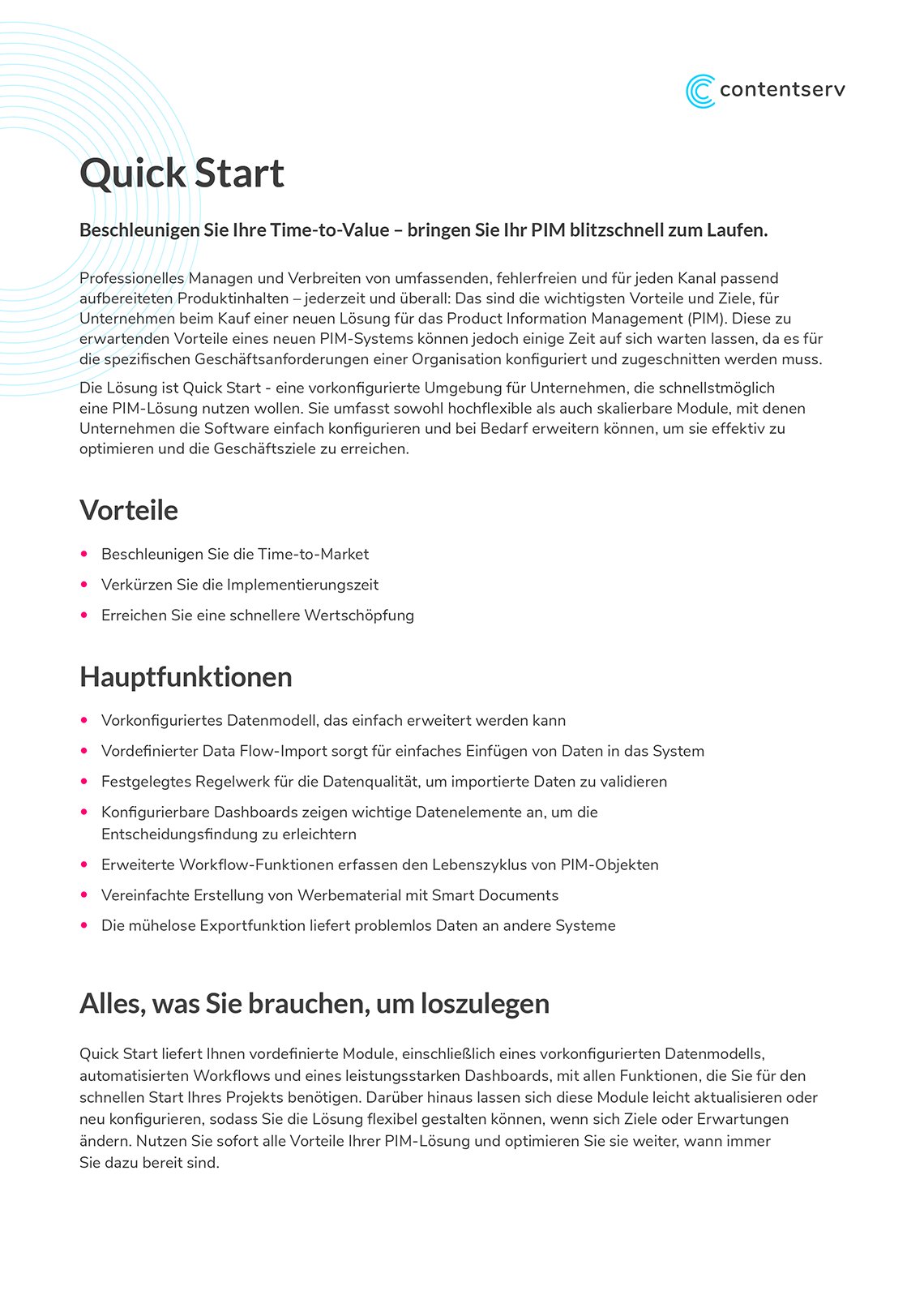 Starthilfe für Ihr PIM - Quick Start Guide